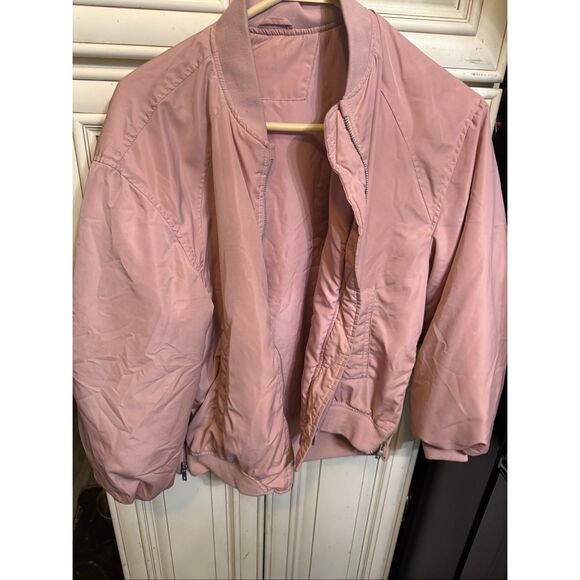 ZARA Girls Full Zip Ruched Long Sleeve Bomber Jacket Pink Size 11-12 - Picture 1 of 8